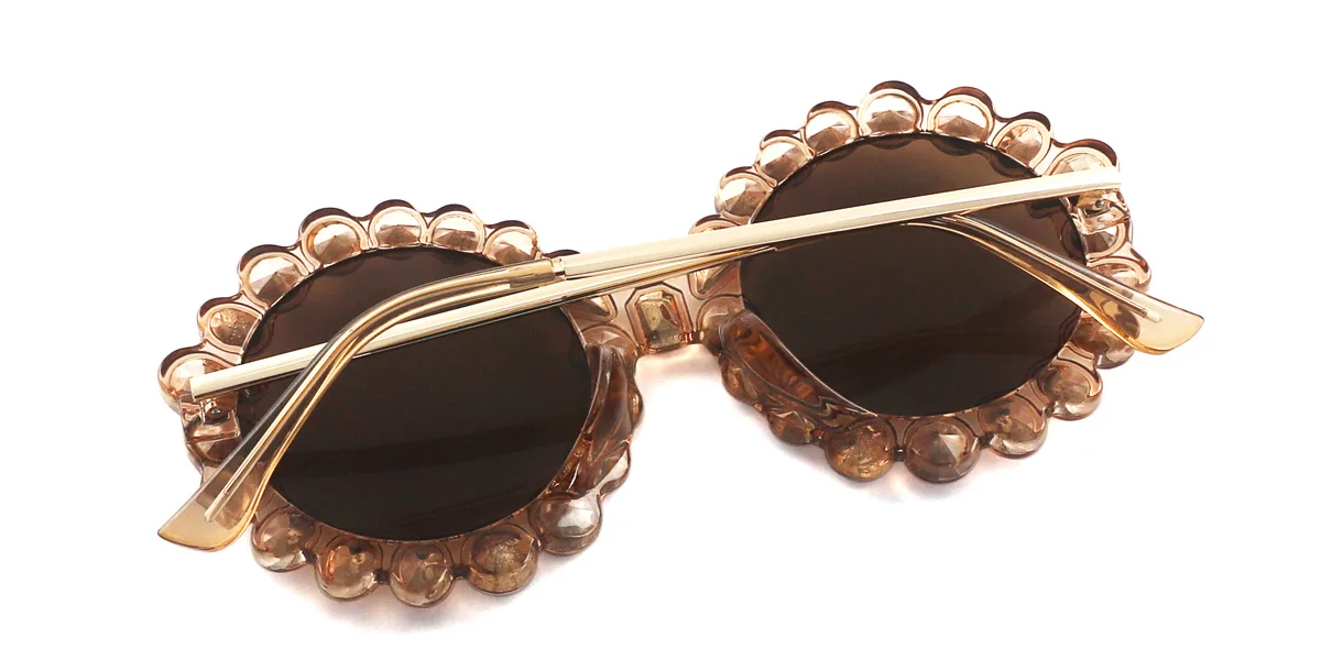 Brown Round Unique Gorgeous Rhinestone  Sunglasses | WhereLight
