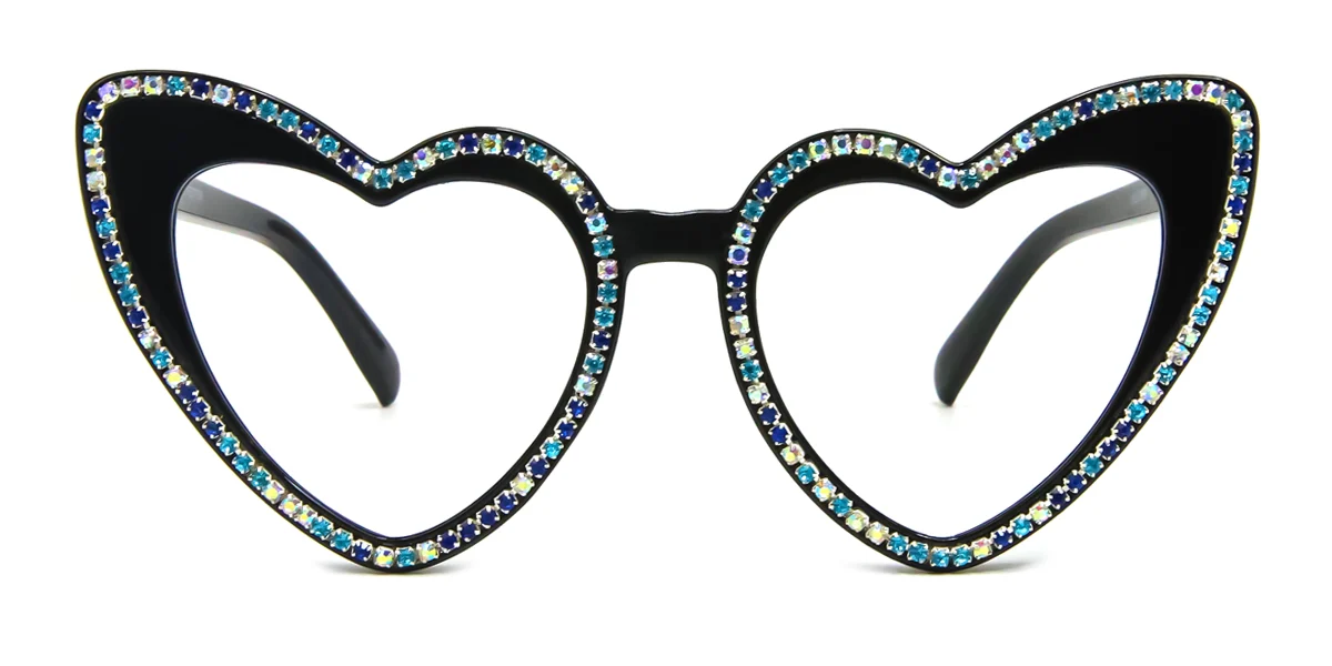 Black Heart Classic Unique Gorgeous Rhinestone Custom Engraving Eyeglasses | WhereLight