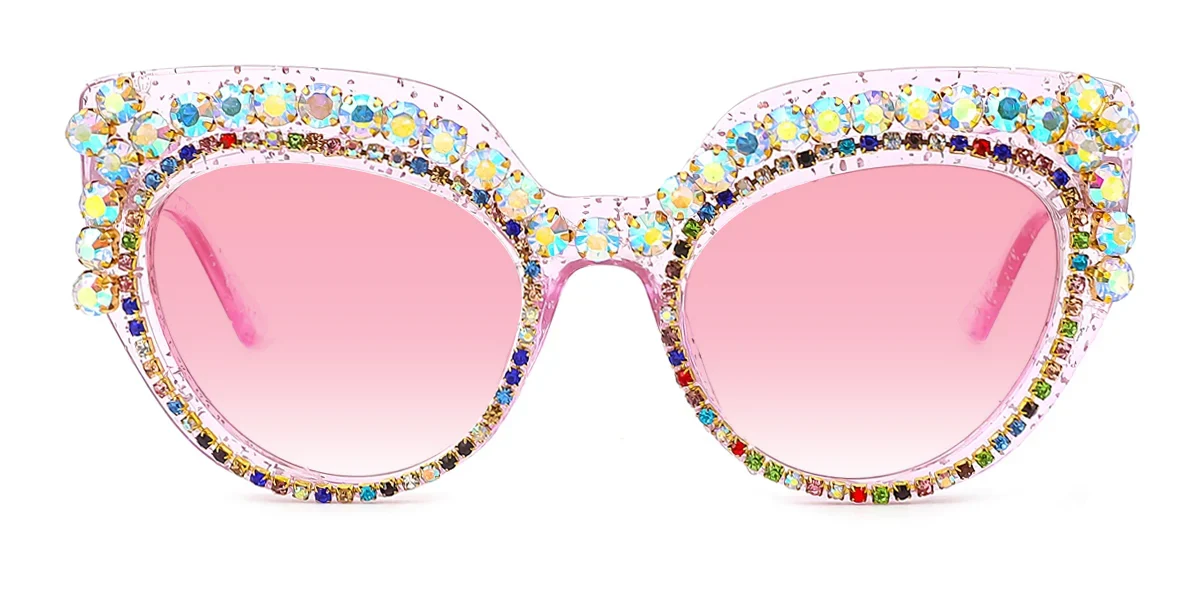 Pink Cateye Oval Unique Gorgeous Rhinestone Custom Engraving Eyeglasses | WhereLight
