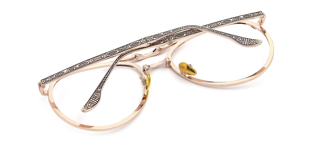 Gold Aviator Classic Retro Unique Gorgeous Rhinestone Custom Engraving Eyeglasses | WhereLight