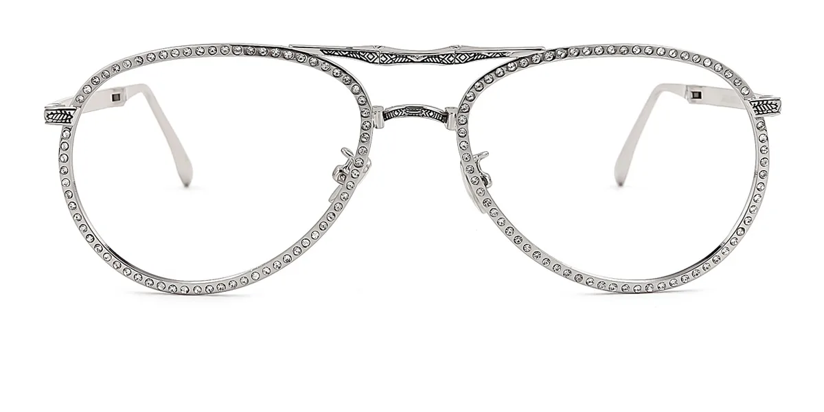 Silver Aviator Classic Retro Unique Gorgeous Rhinestone  Eyeglasses | WhereLight