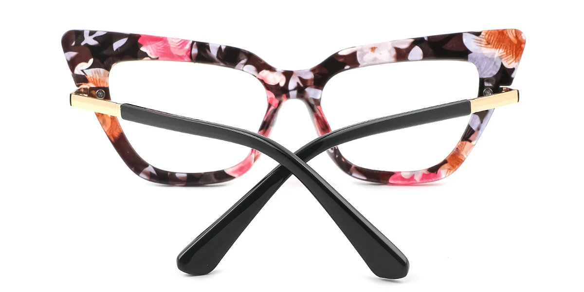 Floral Cateye Rectangle Retro Unique Gorgeous Custom Engraving Eyeglasses | WhereLight