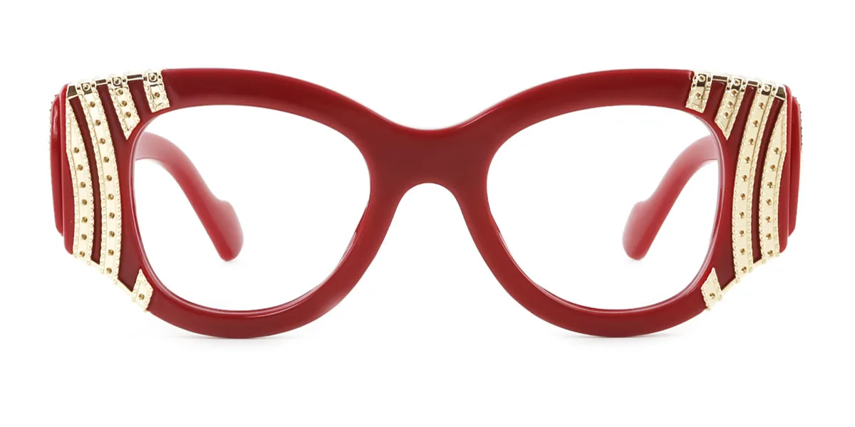 Red Cateye Unique Gorgeous Rhinestone Custom Engraving Eyeglasses | WhereLight