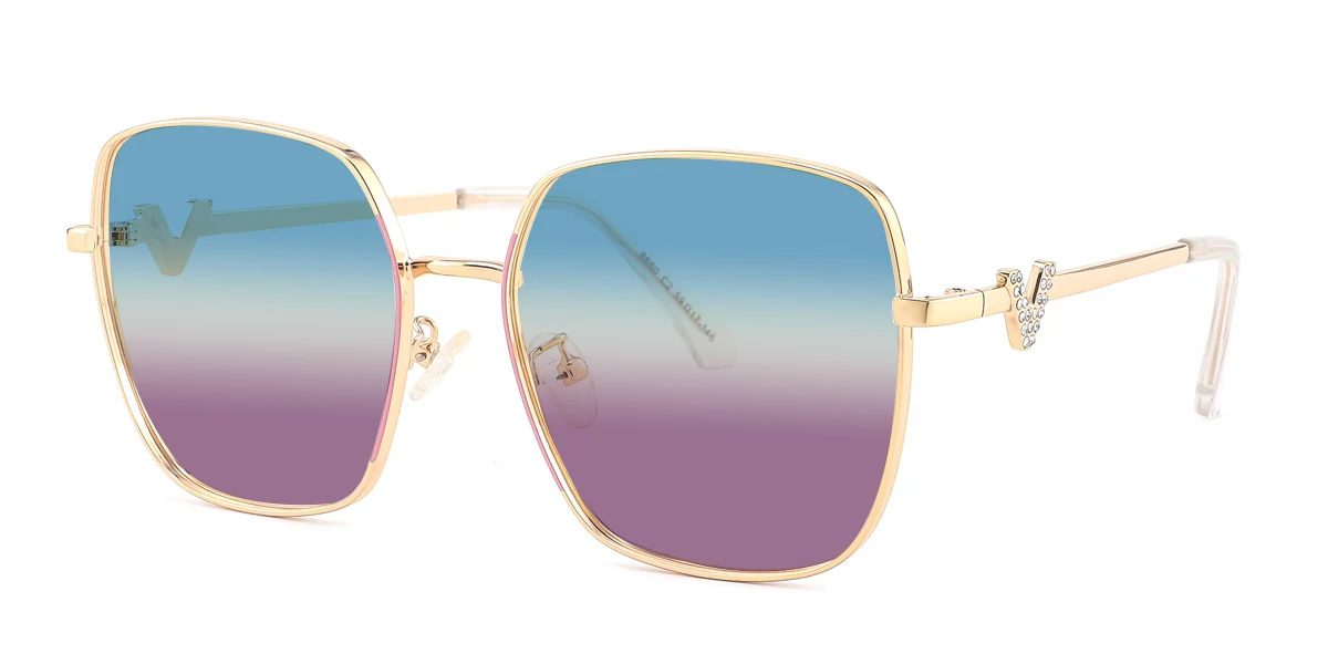 Gold Geometric Classic Gorgeous Rhinestone  Sunglasses | WhereLight