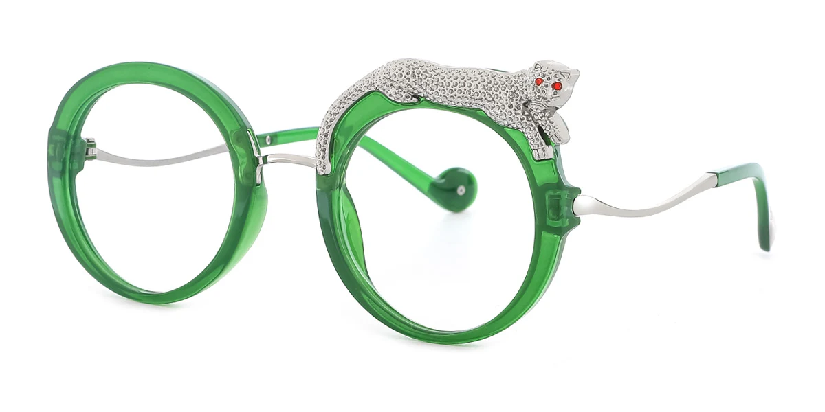 Green Round Oval Unique Gorgeous Rhinestone  Eyeglasses | WhereLight