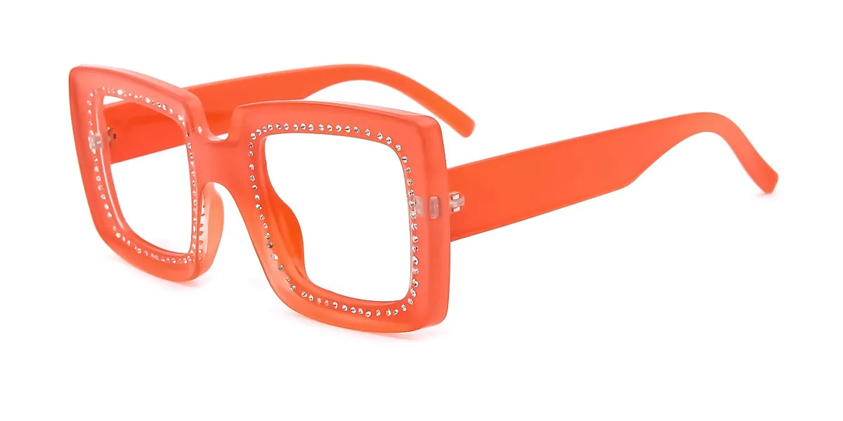 Orange Rectangle Geometric Gorgeous Rhinestone Custom Engraving Eyeglasses | WhereLight