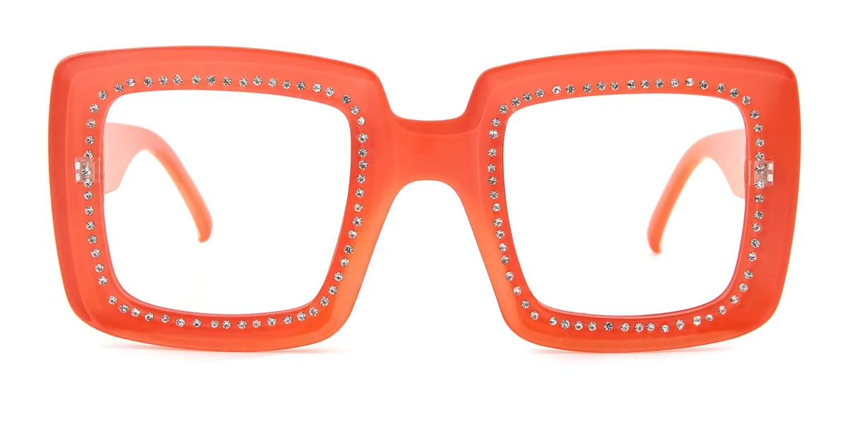 Orange Rectangle Geometric Gorgeous Rhinestone Custom Engraving Eyeglasses | WhereLight