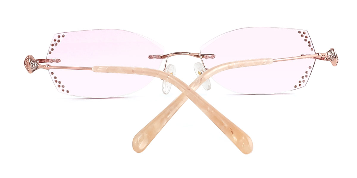 Pink Stylish Bling Geometric Rimless Prescription Eyeglasses Optical