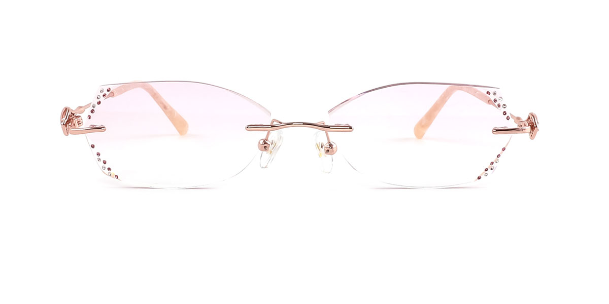Pink Stylish Bling Geometric Rimless Prescription Eyeglasses Optical