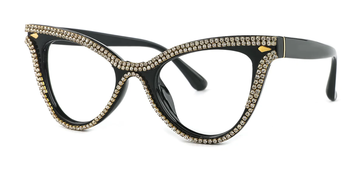 Black Cateye Classic Unique Gorgeous Rhinestone Custom Engraving Eyeglasses | WhereLight
