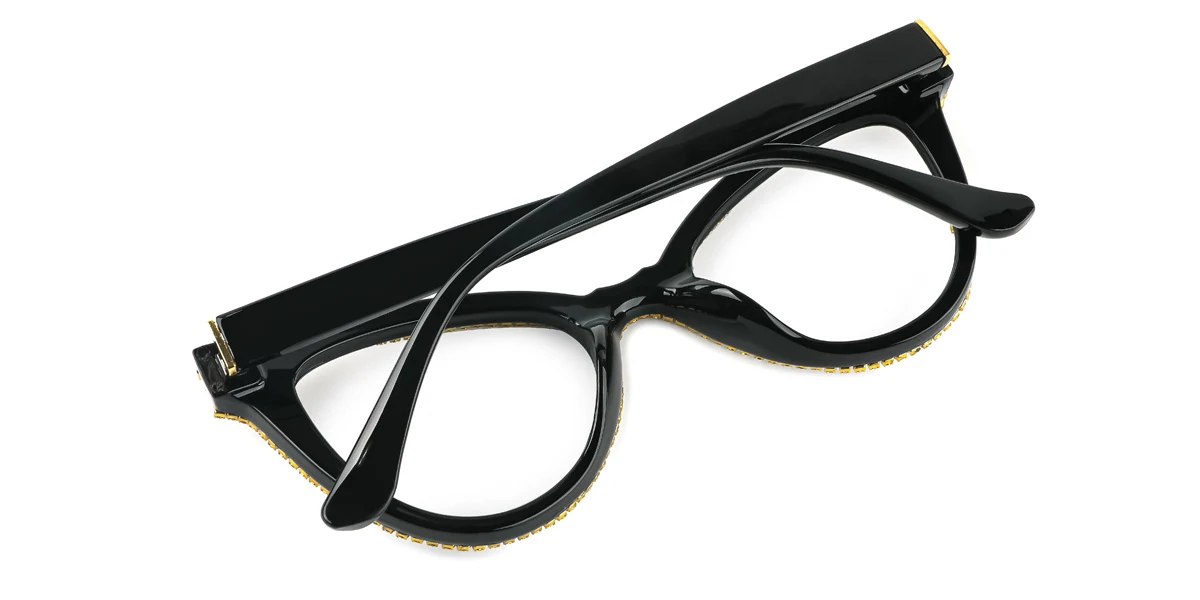 Black Cateye Classic Unique Gorgeous Rhinestone Custom Engraving Eyeglasses | WhereLight