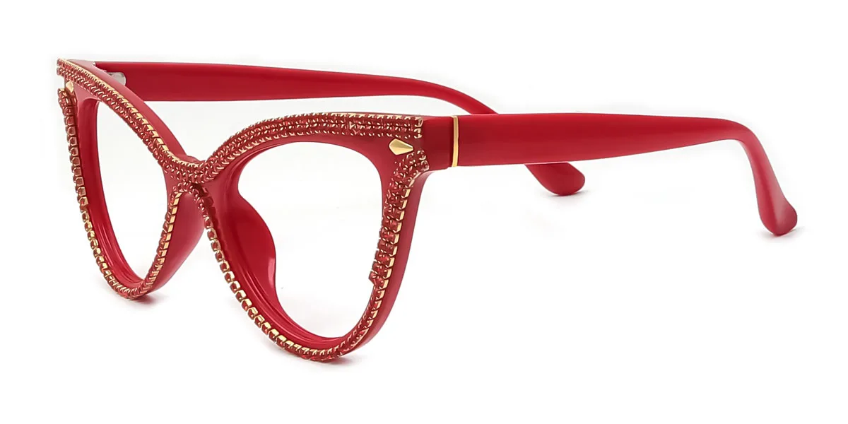 Red Cateye Classic Unique Gorgeous Rhinestone Custom Engraving Eyeglasses | WhereLight