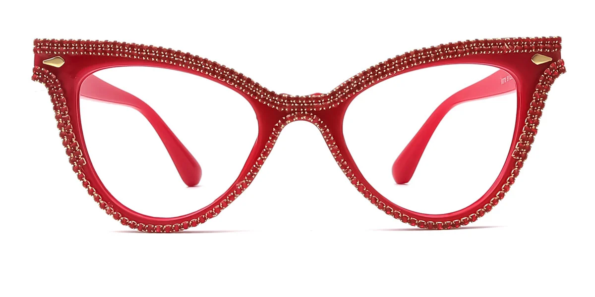 Red Cateye Classic Unique Gorgeous Rhinestone Custom Engraving Eyeglasses | WhereLight