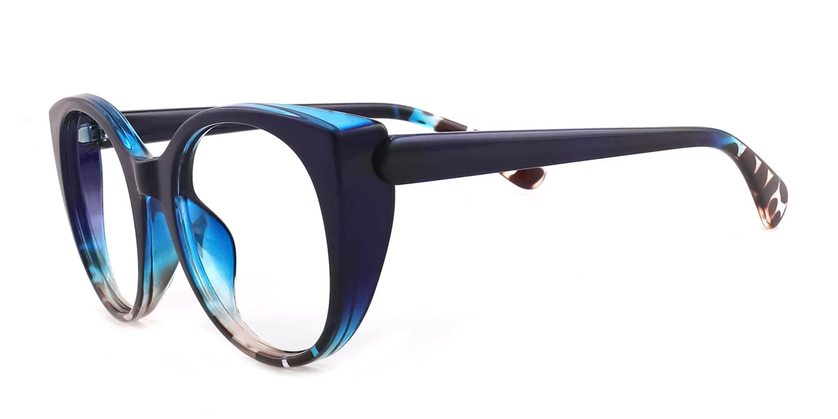 Blue Cateye Round Unique Extended Fit Custom Engraving Eyeglasses | WhereLight