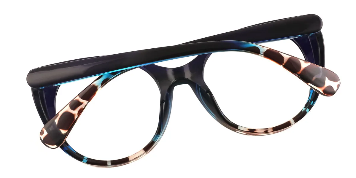 Blue Cateye Round Unique Extended Fit Custom Engraving Eyeglasses | WhereLight