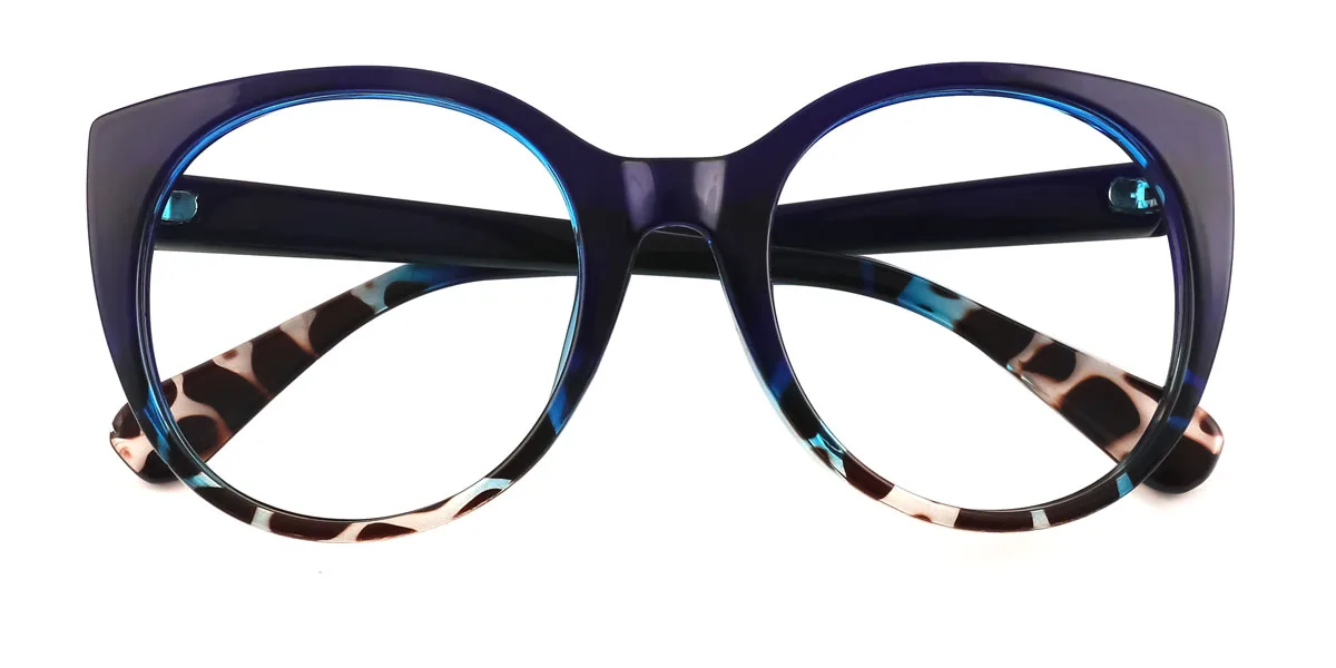 Blue Cateye Round Unique Extended Fit Custom Engraving Eyeglasses | WhereLight