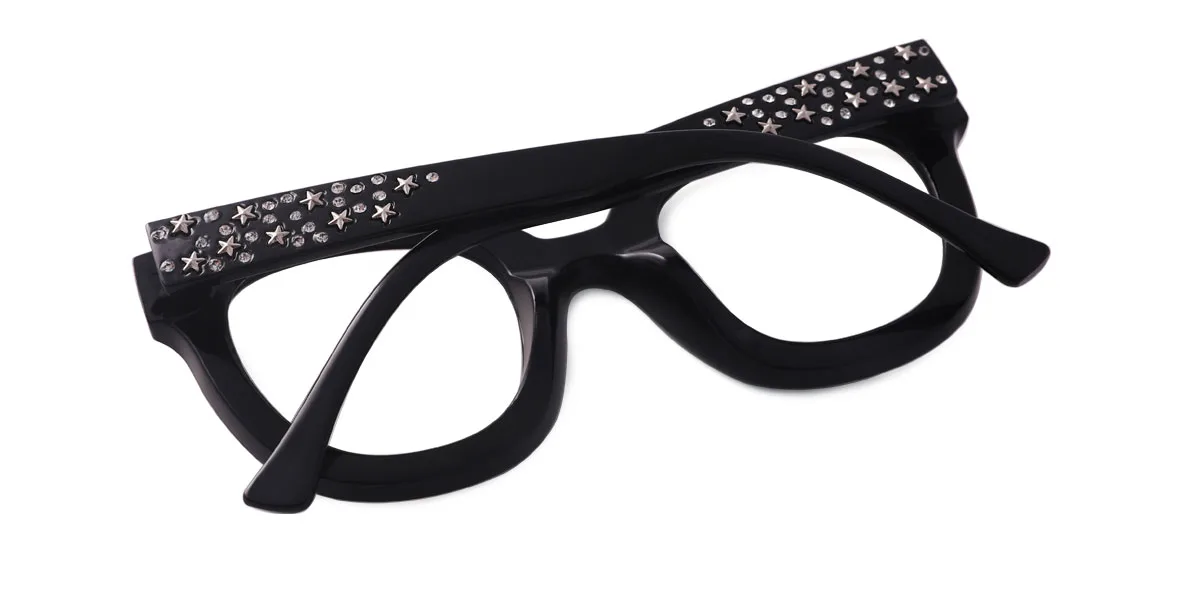 Black Oval Unique Gorgeous Rhinestone Custom Engraving Eyeglasses | WhereLight
