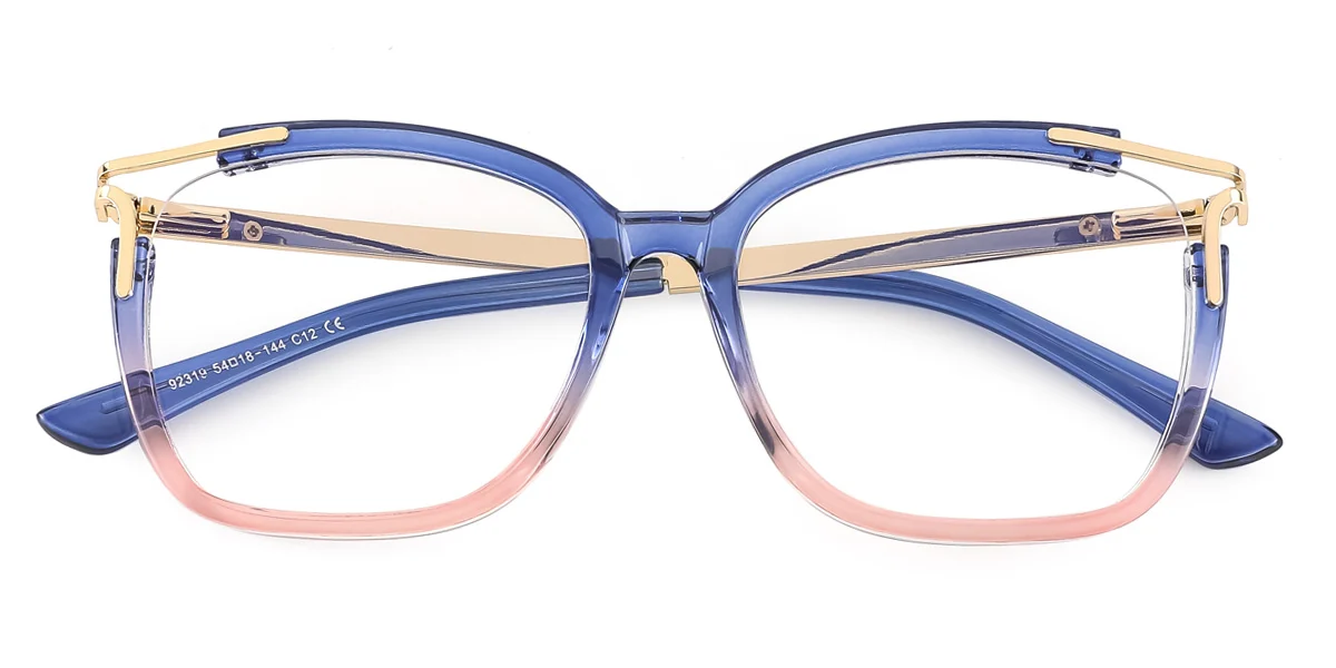 Blue Cateye Rectangle Unique Gorgeous Spring Hinges Eyeglasses | WhereLight