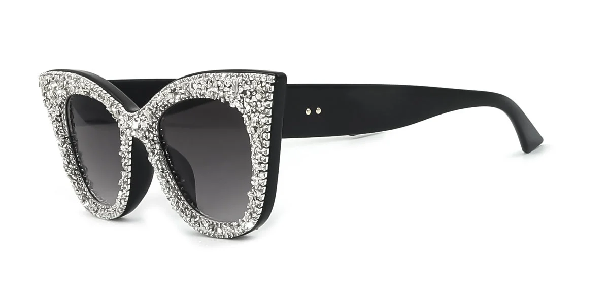 White Cateye Irregular Unique Gorgeous Rhinestone Custom Engraving Sunglasses | WhereLight
