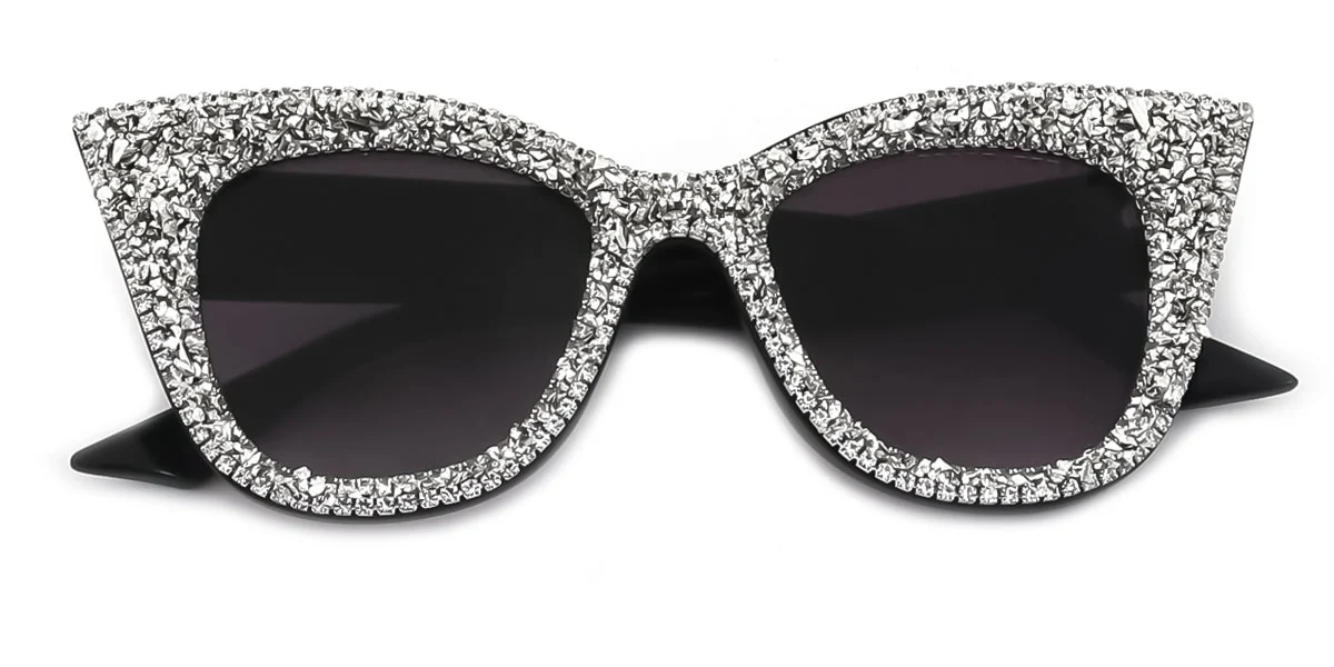 White Cateye Irregular Unique Gorgeous Rhinestone Custom Engraving Sunglasses | WhereLight