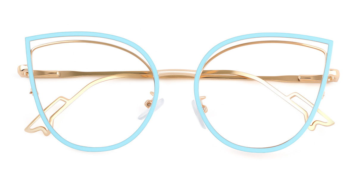 Blue Cateye Unique Full Rim Metal Medium Glasses For Female From Wherelight