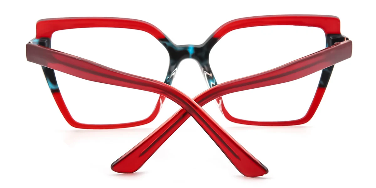 Red Cateye Geometric Unique Spring Hinges Custom Engraving Eyeglasses | WhereLight