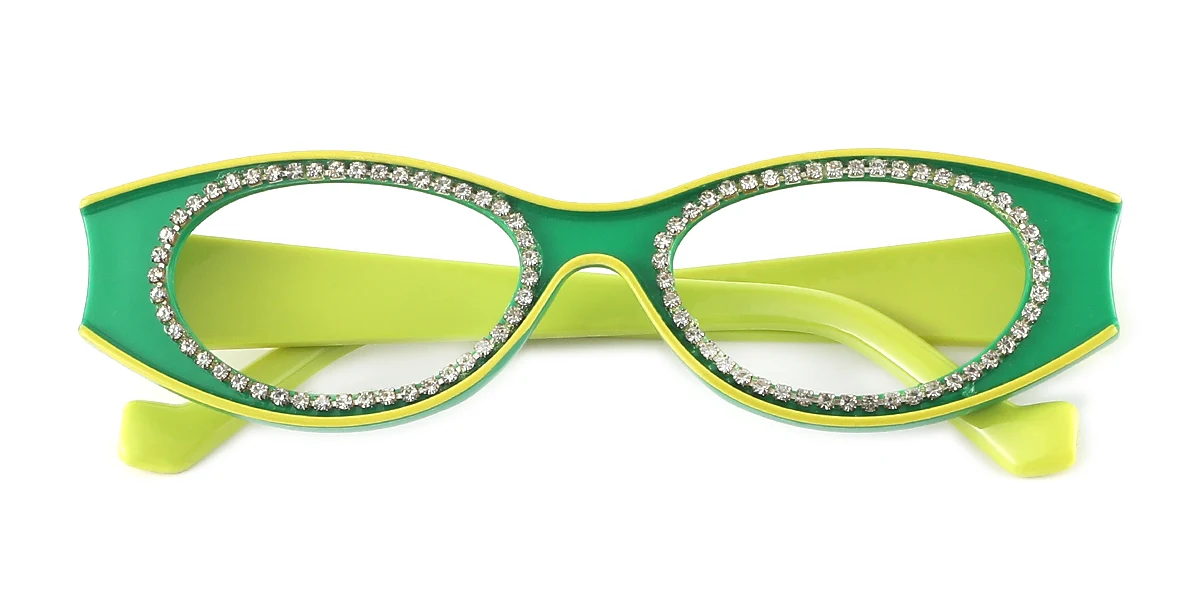 Green Oval Rhinestone Custom Engraving Eyeglasses | WhereLight
