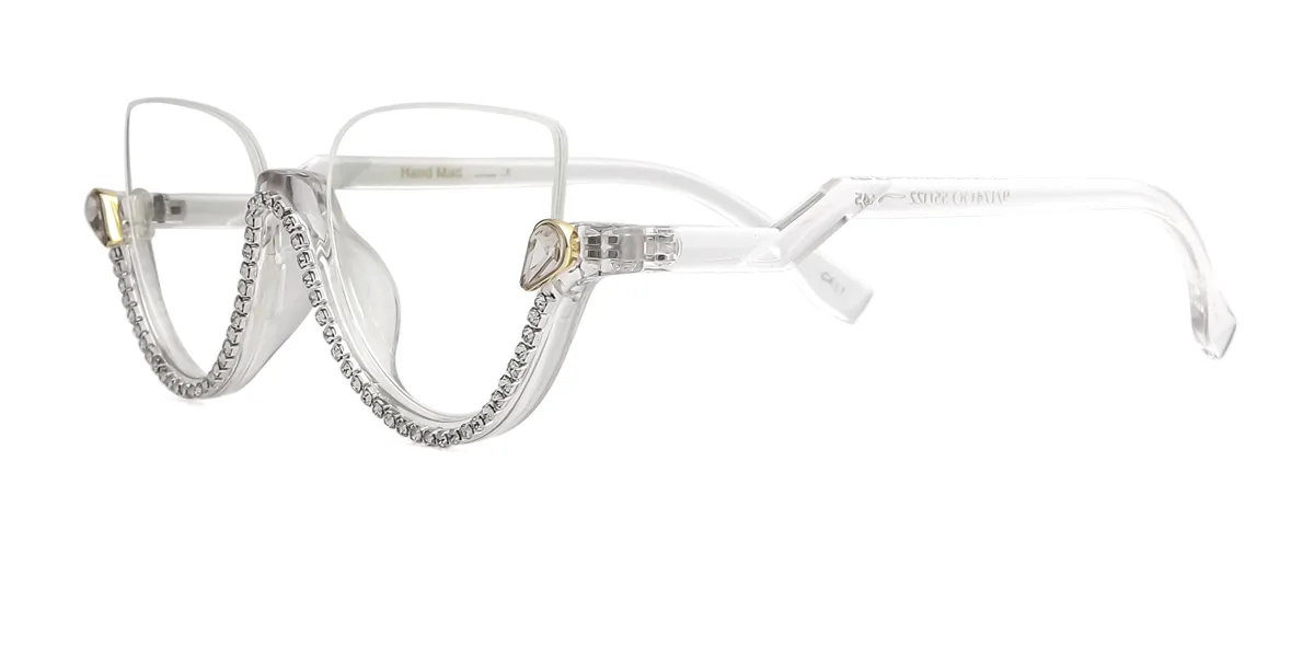 Clear Cateye Unique Gorgeous Rhinestone Custom Engraving Eyeglasses | WhereLight