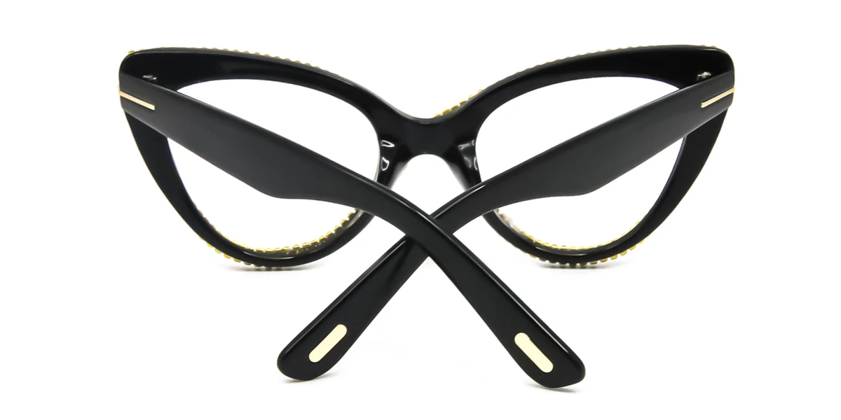 Black Cateye Irregular Classic Retro Unique Gorgeous Rhinestone Custom Engraving Eyeglasses | WhereLight