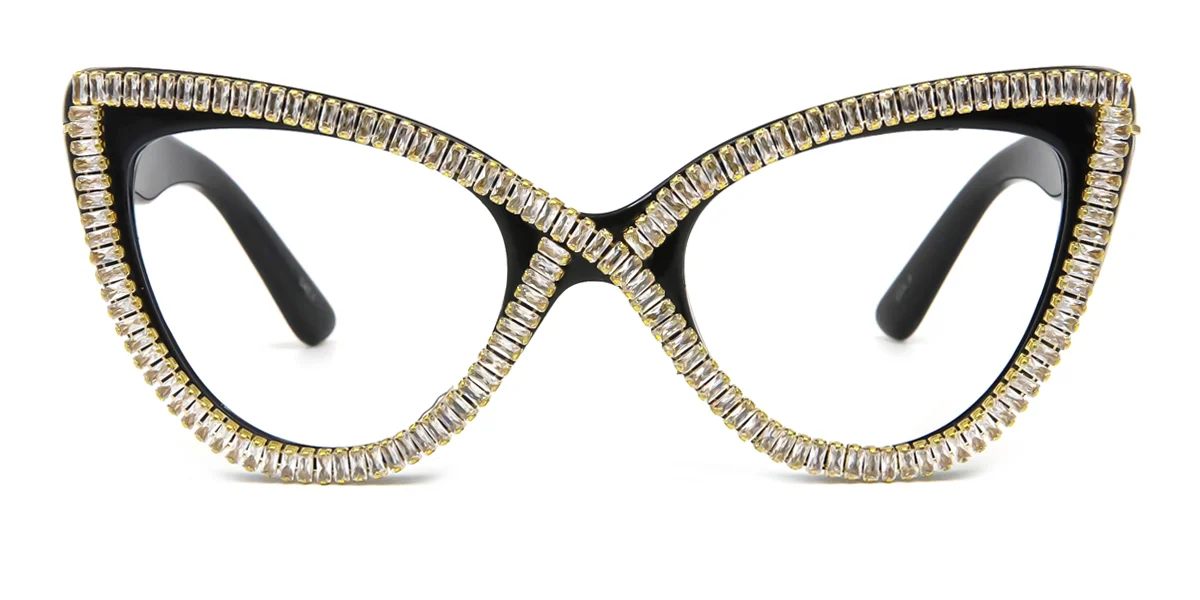 Black Cateye Irregular Classic Retro Unique Gorgeous Rhinestone  Eyeglasses | WhereLight