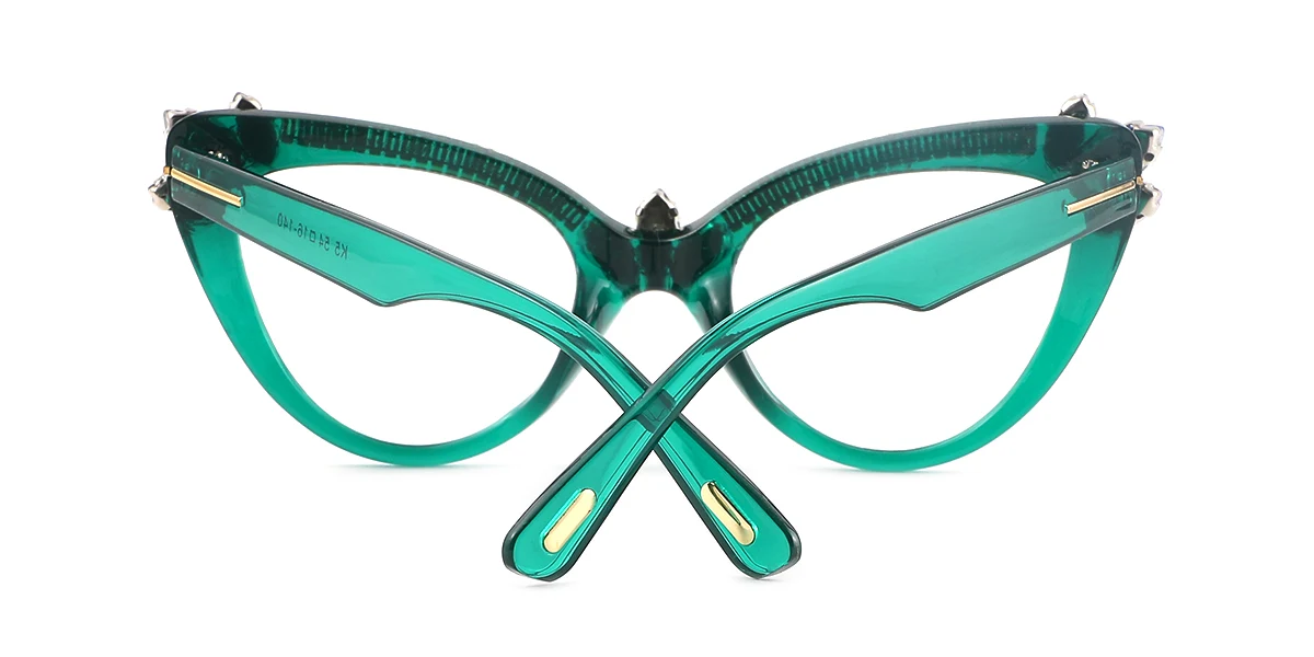Green Cateye Gorgeous Rhinestone Custom Engraving Eyeglasses | WhereLight