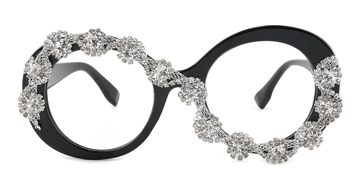 Black Oval Unique Gorgeous Rhinestone Custom Engraving Eyeglasses | WhereLight