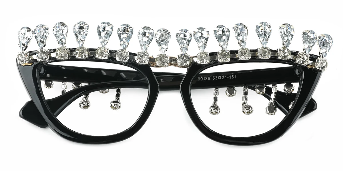 Black Cateye Gorgeous Rhinestone  Eyeglasses | WhereLight