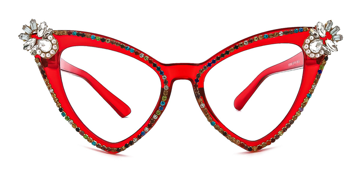 Red Cateye Unique Gorgeous Rhinestone Custom Engraving Eyeglasses Wherelight