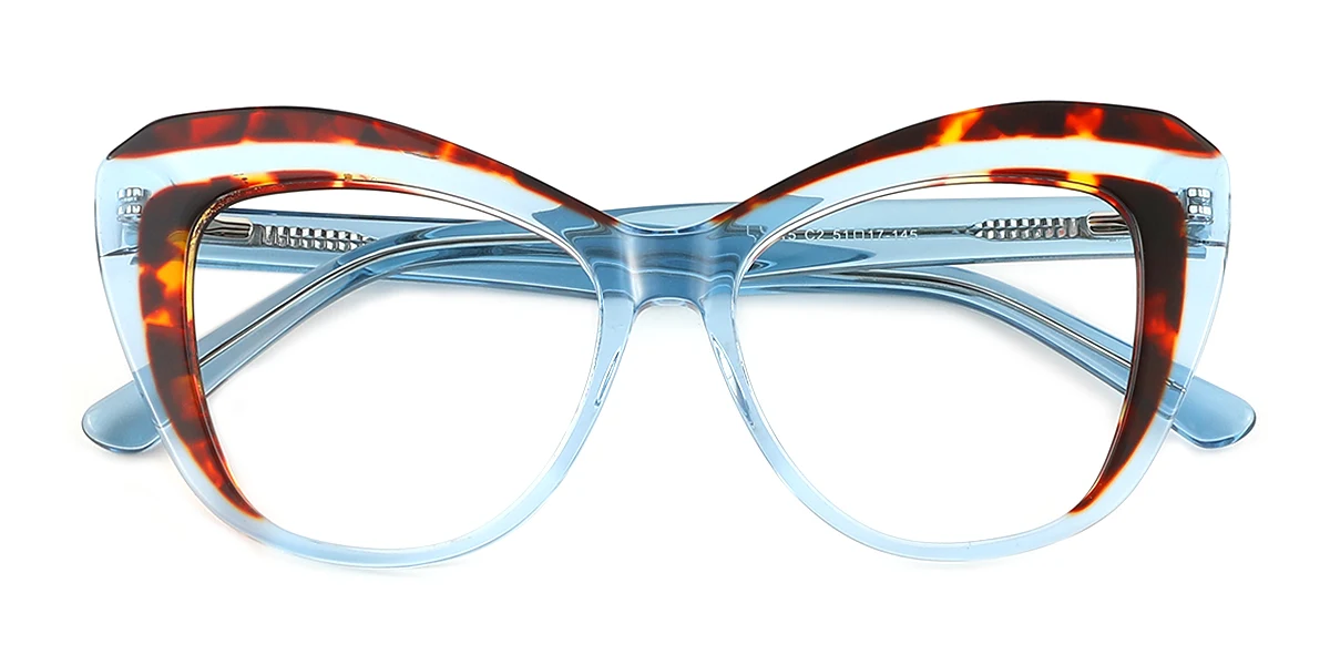 Blue Cateye Gorgeous Floral Acetate Spring Hinges Custom Engraving Eyeglasses | WhereLight