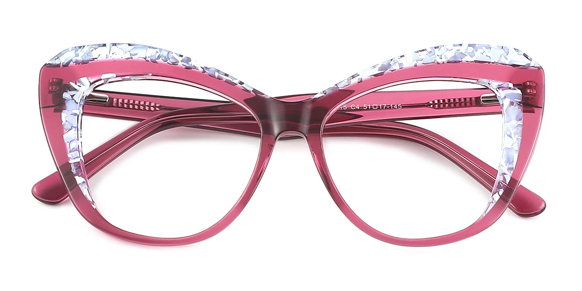 Purple Cateye Gorgeous Floral Acetate Spring Hinges Eyeglasses | WhereLight