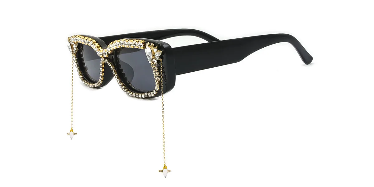 Black Rectangle Unique Gorgeous Rhinestone Custom Engraving Sunglasses | WhereLight