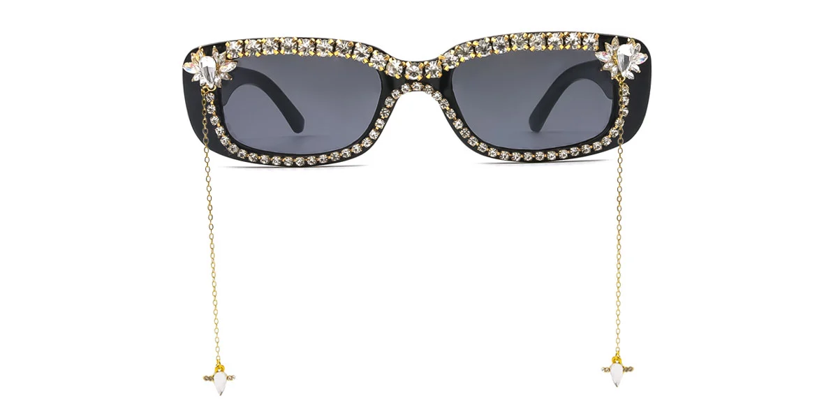 Black Rectangle Unique Gorgeous Rhinestone Custom Engraving Sunglasses | WhereLight