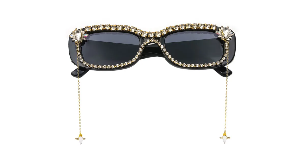 Black Rectangle Unique Gorgeous Rhinestone Custom Engraving Sunglasses | WhereLight