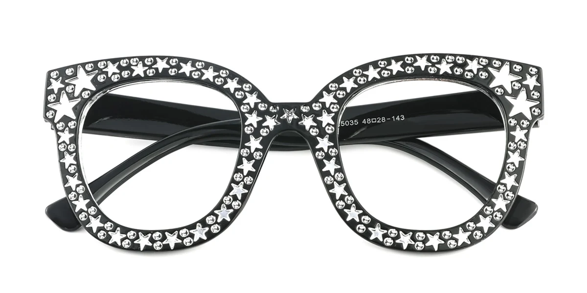 Black Cateye Gorgeous Rhinestone Custom Engraving Eyeglasses | WhereLight