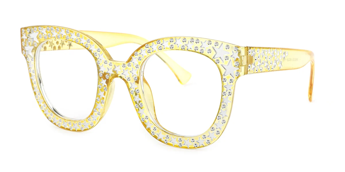 Yellow Cateye Rectangle Gorgeous Rhinestone Custom Engraving Eyeglasses | WhereLight