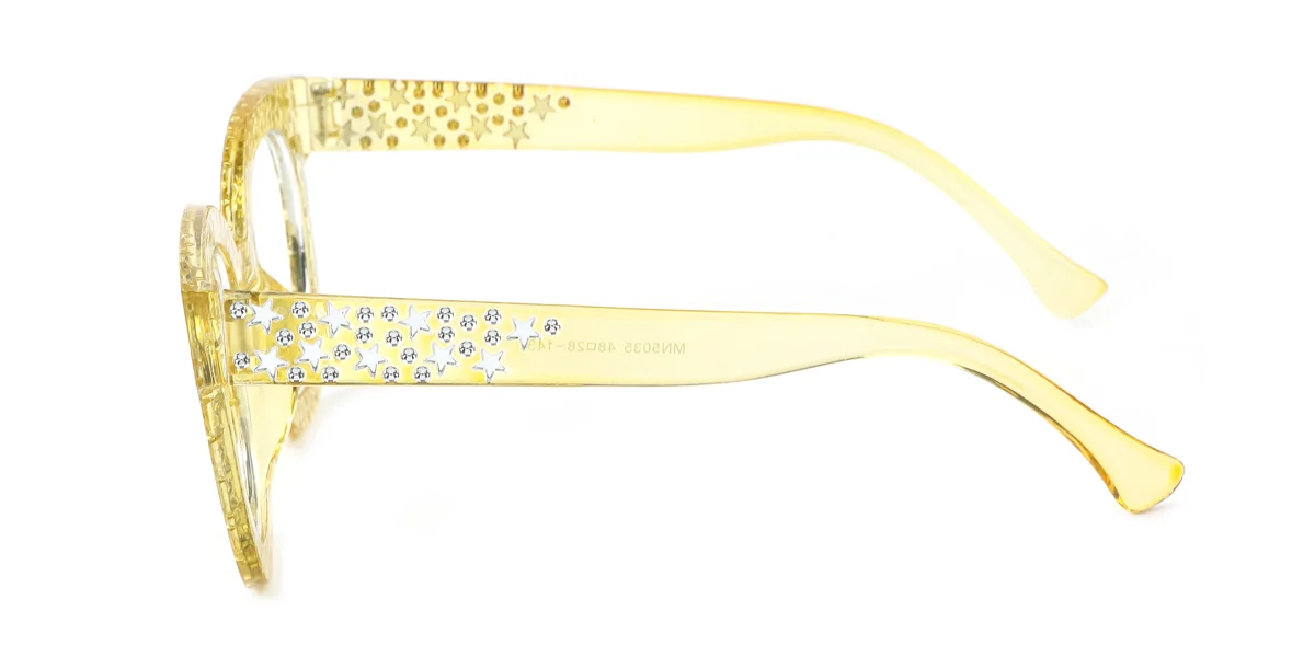 Yellow Cateye Rectangle Gorgeous Rhinestone Custom Engraving Eyeglasses | WhereLight
