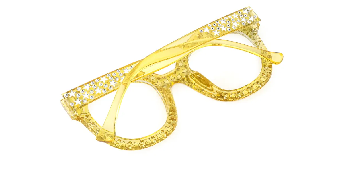 Yellow Cateye Rectangle Gorgeous Rhinestone Custom Engraving Eyeglasses | WhereLight