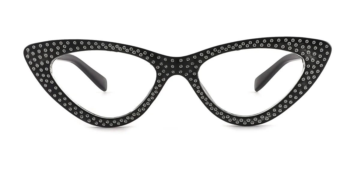 Black Cateye Unique Gorgeous Rhinestone Petit Fit Custom Engraving Eyeglasses | WhereLight