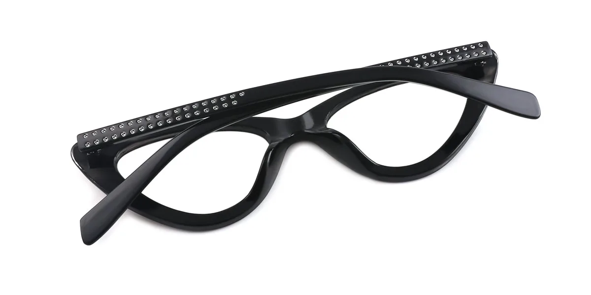 Black Cateye Unique Gorgeous Rhinestone Petit Fit Custom Engraving Eyeglasses | WhereLight