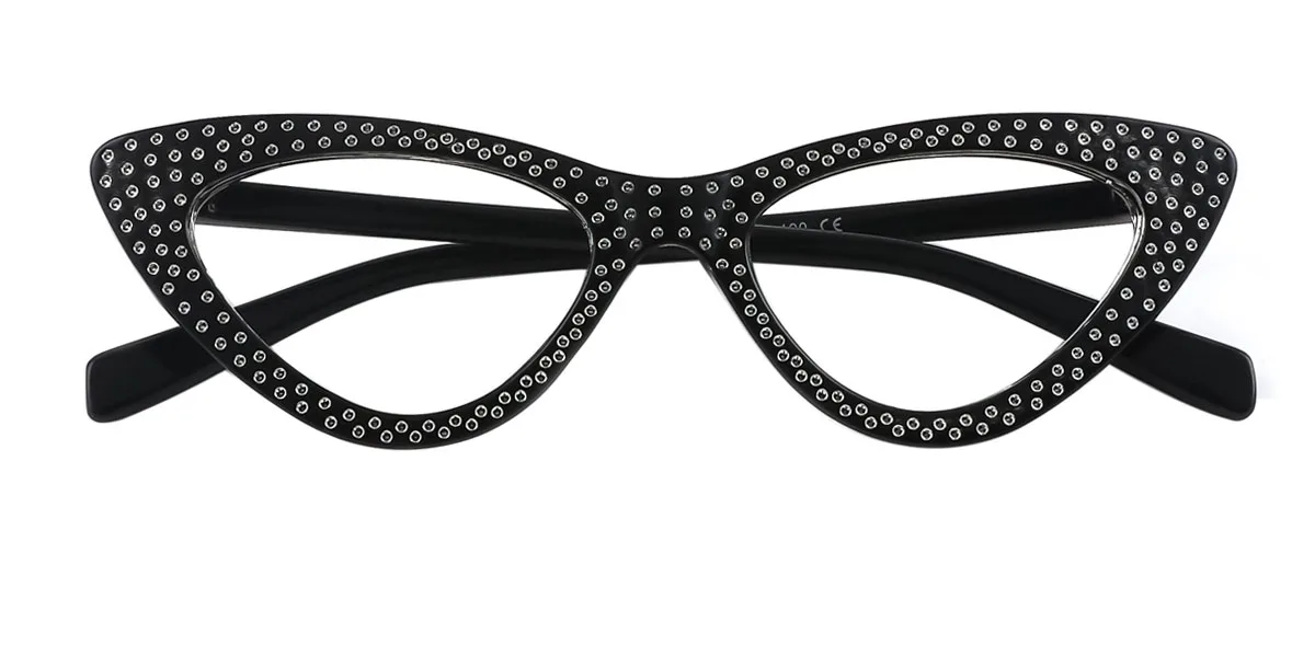 Black Cateye Unique Gorgeous Rhinestone Petit Fit Custom Engraving Eyeglasses | WhereLight
