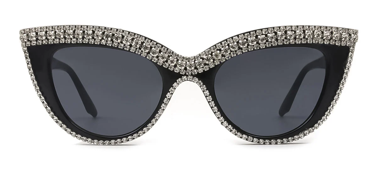 Black Cateye Unique Gorgeous Rhinestone Custom Engraving Sunglasses | WhereLight