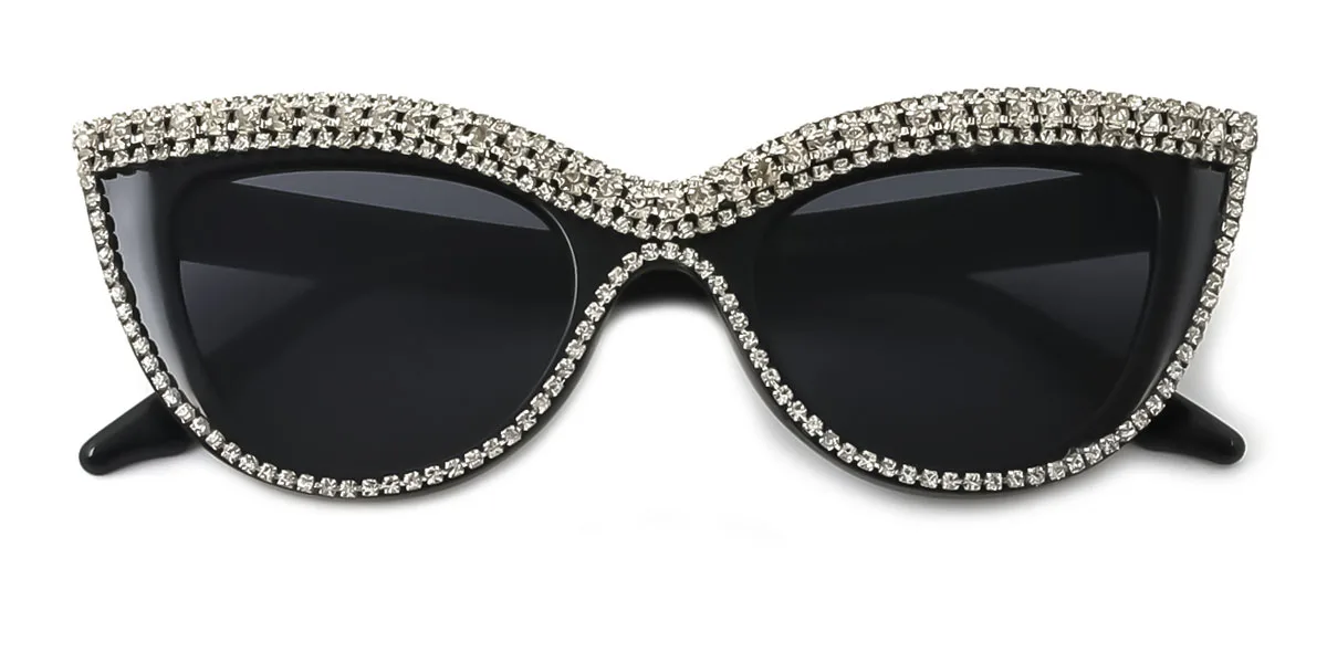 Black Cateye Unique Gorgeous Rhinestone Custom Engraving Sunglasses | WhereLight