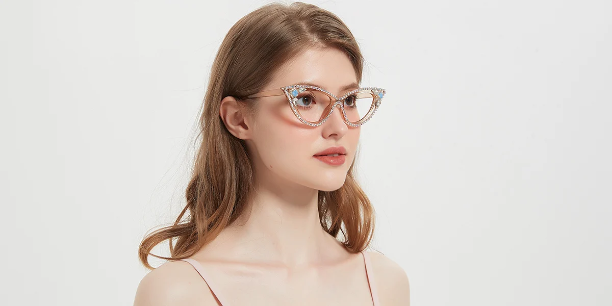 Brown Cateye Unique Gorgeous Rhinestone Custom Engraving Eyeglasses | WhereLight