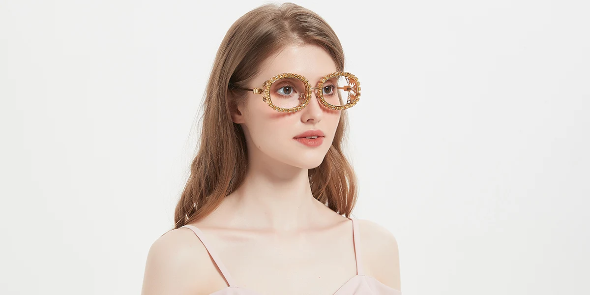 Gold Oval Gorgeous Rhinestone  Eyeglasses | WhereLight